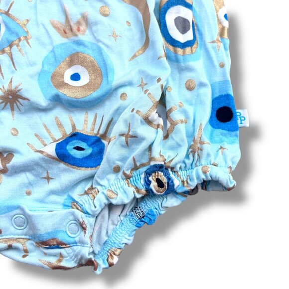 Posh Peanut Evil Eye Blue Ruffle Bubble Romper Size 3-6M - Picture 3 of 5